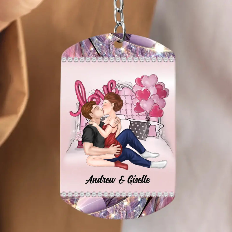 Personalized Sexy Couple Aluminum Keychain - Gift Idea For Couple/Her/Him - I'm Just A Girl Totally In Love With A Guy
