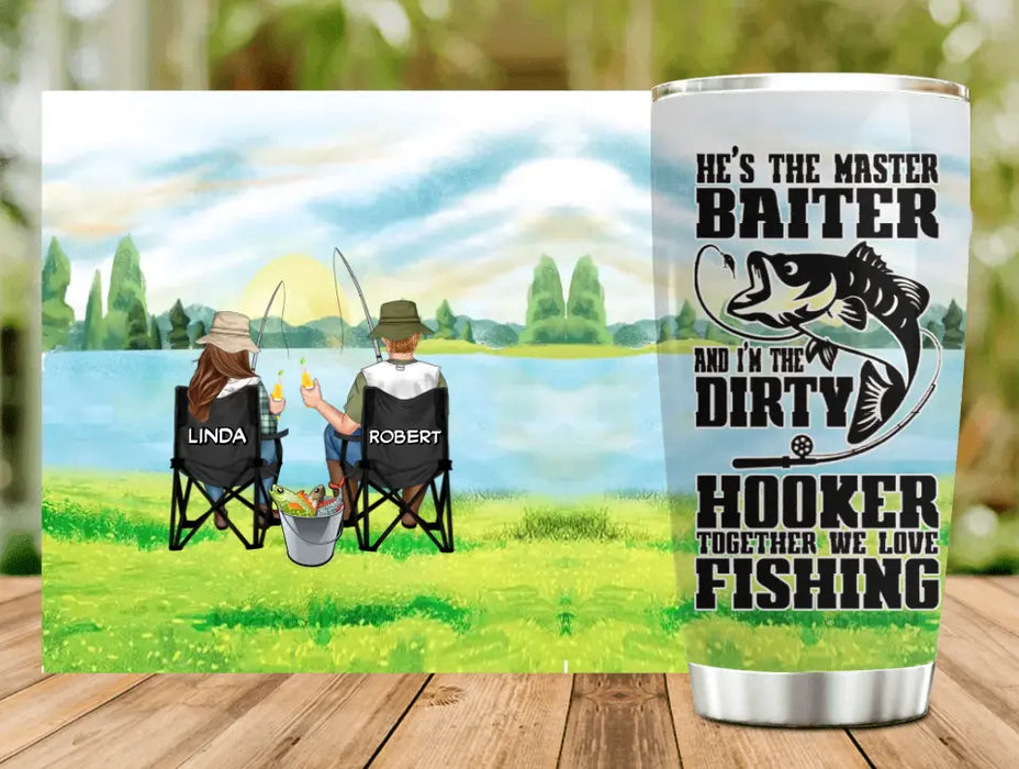 Custom Personalized Fishing Couple Tumbler - Gift Idea for Couple - He's The Master Baiter