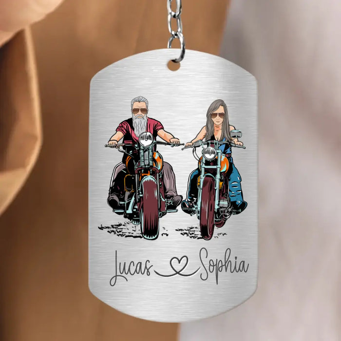 Custom Personalized Riding Couple Aluminum Keychain - Gift Idea For Couple/Her/Him - Keys To My Awesome Bike