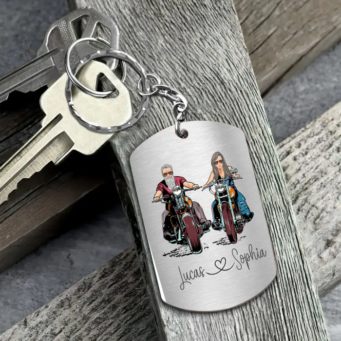 Custom Personalized Riding Couple Aluminum Keychain - Gift Idea For Couple/Her/Him - Keys To My Awesome Bike