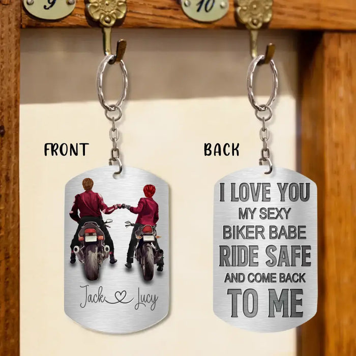 Personalized Riding Couple Aluminum Keychain - Gift Idea For Couple/Her/Him - I Love You  My Sexy Biker Babe
