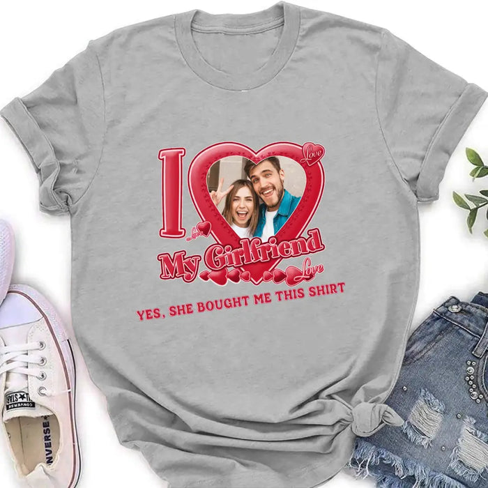 Custom Personalized Couple T-Shirt/ Long Sleeve/ Sweatshirt/ Hoodie - Upload Photo -  Gift Idea For Couple/ Her/ Valentine's Day - I Love My Girlfriend