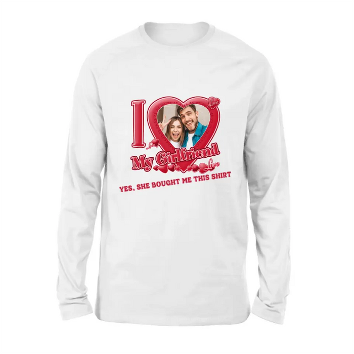 Custom Personalized Couple T-Shirt/ Long Sleeve/ Sweatshirt/ Hoodie - Upload Photo -  Gift Idea For Couple/ Her/ Valentine's Day - I Love My Girlfriend