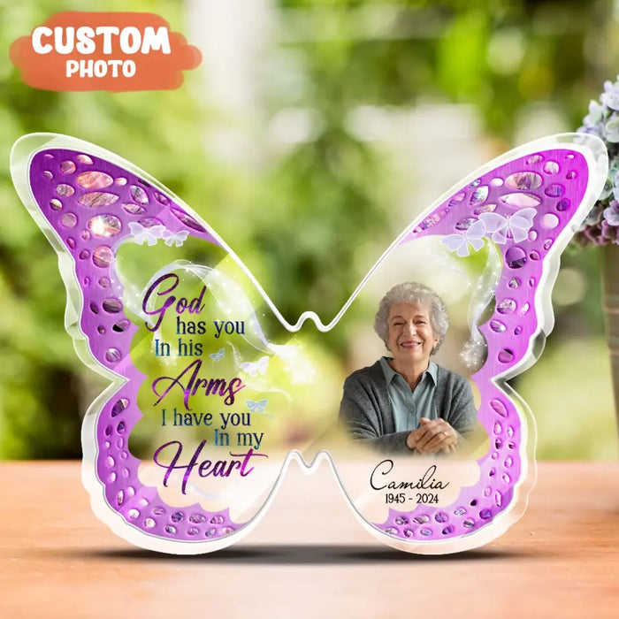 Custom Personalized Memorial Butterfly Acrylic Plaque - Upload Photo - Memorial Keepsake Gift Idea For Family Member - Your Wings Were Ready But My Heart Was Not