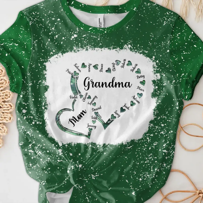 Personalized Mom Grandma And Kids Heart T-shirt - Gift Idea For Mother/Grandma - Up to 4 Kids And 12 Grandkids