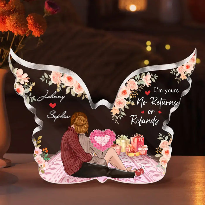 Personalized Couple Hugging Acrylic Plaque - Gift Idea For Couple/Valentine's Day - I'm Yours No Returns Or Refunds