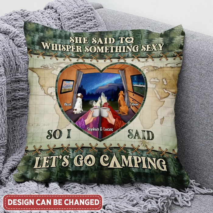 Custom Personalized Couple Pillow Cover/ Quilt/ Fleece Throw Blanket - Couple With Upto 2 Pets - Gift Idea For Couple/ Camping Lover - Let's Go Camping