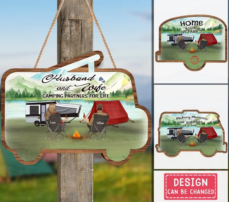 Custom Personalized Camping Wooden Sign - Up to 2 Children & 3 Pets -  Gift Idea For Camping Lovers - Home Is Where We Park It