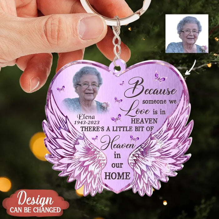 Custom Personalized Memorial Heart Wings Acrylic Keychain - Memorial Gift Idea For Family Member - Upload Photo - Those We Love Don't Go Away They Fly Beside Us Every Day