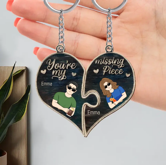 Custom Personalized Couple Wooden Keychain - Valentine's Day Gift Idea for Couple - You're My Missing Piece