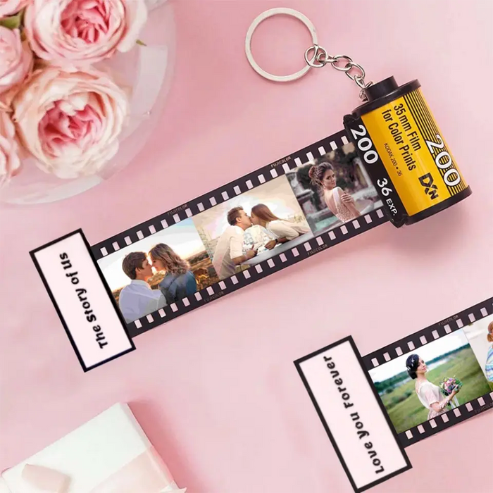 Custom Personalized Couple Photo Film Roll Keychain - Upto 9 Photos - Valentine's Day Gift Idea for Couple