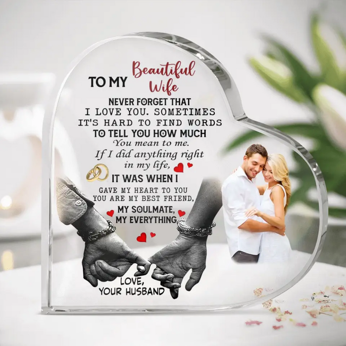 Custom Personalized Couple Photo Crystal Heart - Gift Idea for Couple/Valentine's Day - To My Beautiful Wife