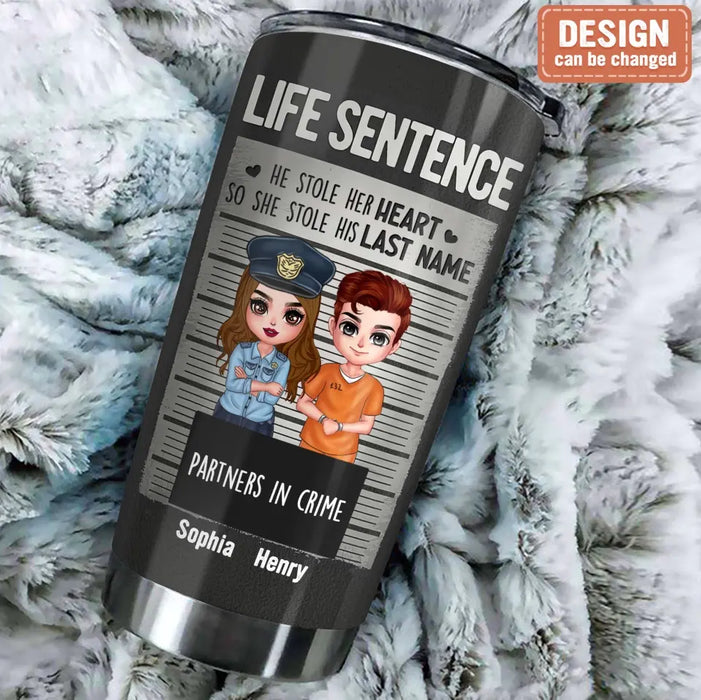 Personalized Couple Partners In Crime Tumbler - Gift Idea For Couple/Him/Her - He Stole Her Heart So She Stole His Last Name