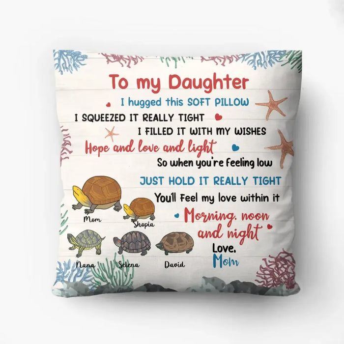 Custom Personalized Turtle Pillow Cover - Gift For Daughter Granddaughter, Turtle Lovers - Up to 4 Turtles