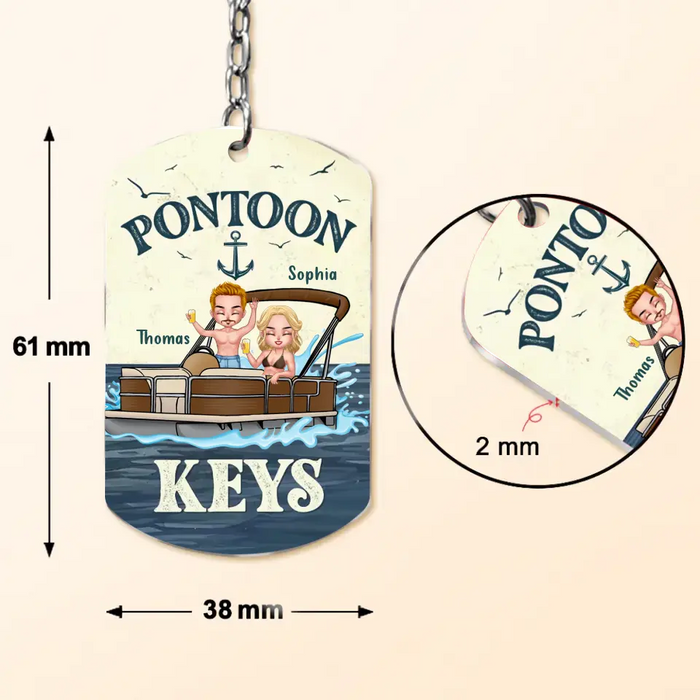 Personalized Pontoon Couple Aluminum Keychain - 
 Gift Idea For Couple/Him/Her/Pontoon Lovers - A Pontoon Captain And His Pontoon Queen Live Here