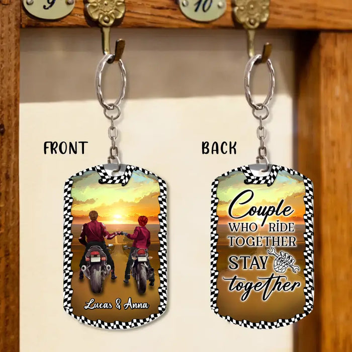 Personalized Riding Couple Aluminum Keychain - Gift Idea For Couple/Her/Him - Couple Who Ride Together Stay Together