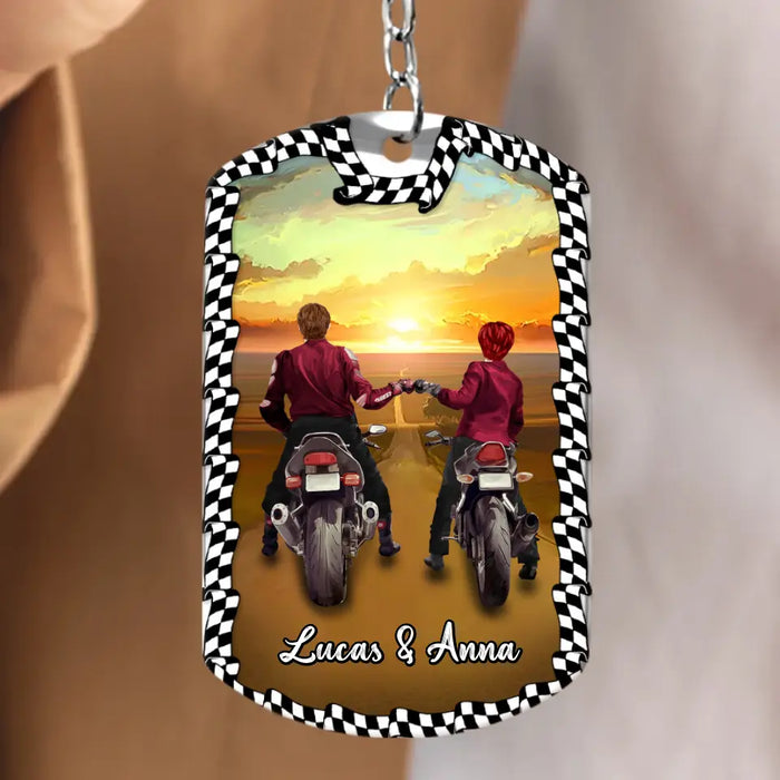 Personalized Riding Couple Aluminum Keychain - Gift Idea For Couple/Her/Him - Couple Who Ride Together Stay Together