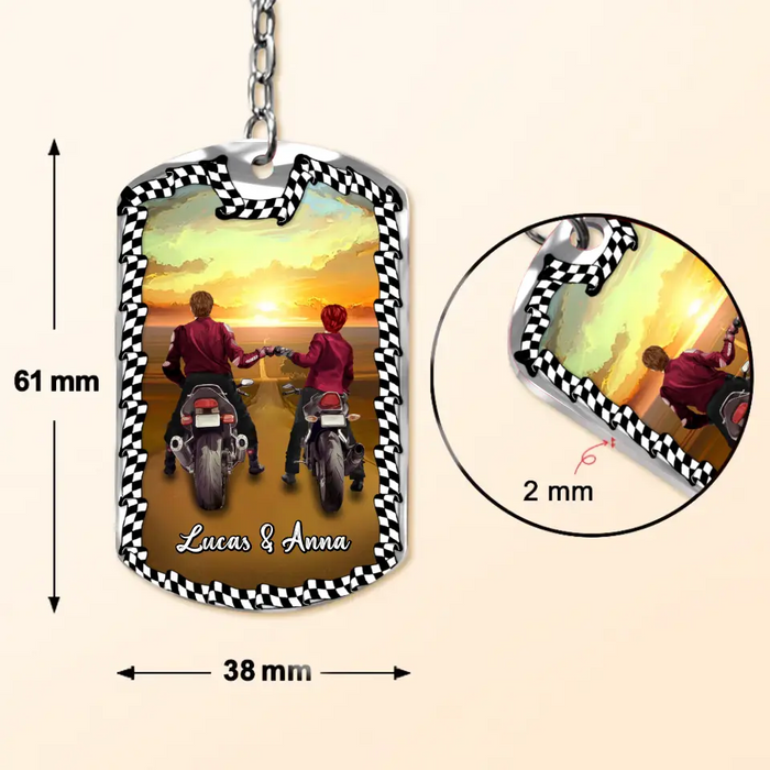 Personalized Riding Couple Aluminum Keychain - Gift Idea For Couple/Her/Him - Couple Who Ride Together Stay Together