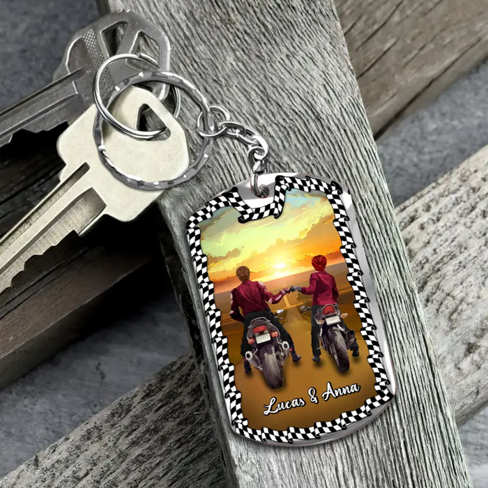 Personalized Riding Couple Aluminum Keychain - Gift Idea For Couple/Her/Him - Couple Who Ride Together Stay Together