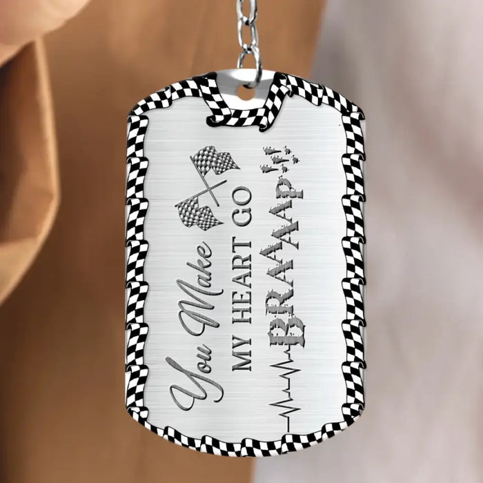 Personalized Riding Couple Aluminum Keychain - Gift Idea For Couple/Her/Him - You Make My Heart Go Braaaap!