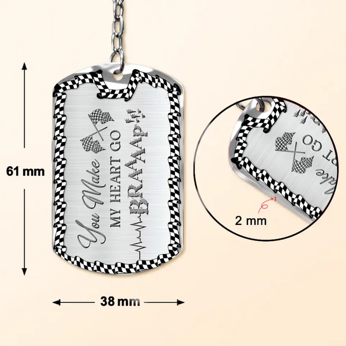 Personalized Riding Couple Aluminum Keychain - Gift Idea For Couple/Her/Him - You Make My Heart Go Braaaap!