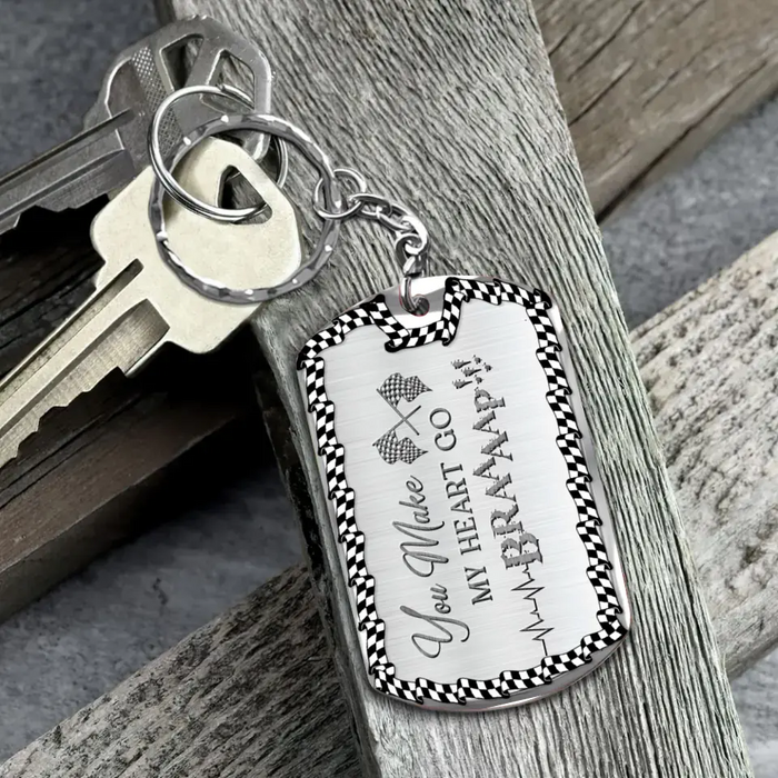 Personalized Riding Couple Aluminum Keychain - Gift Idea For Couple/Her/Him - You Make My Heart Go Braaaap!