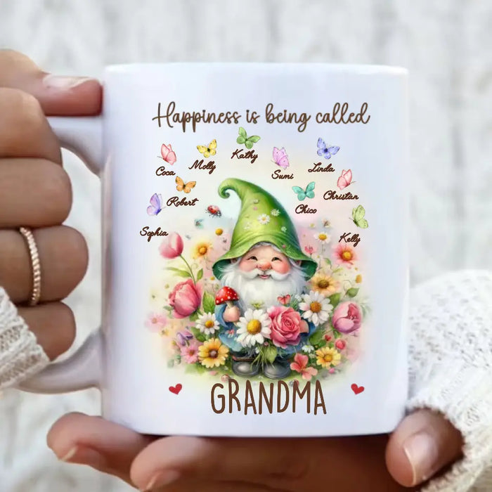 Personalized Grandma Mom Gnome Mug - Best Gift Idea For Grandma/Mother's Day - Up to 10 Kids - Happiness Is Being Called Grandma
