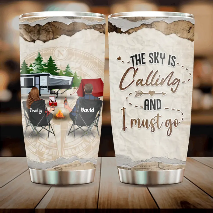 Personalized Camping Tumbler - Gift Idea For Couple/Camping Lovers - The Sky Is Calling And I Must Go