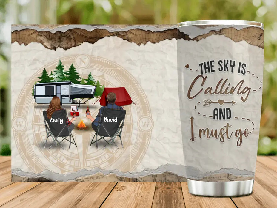 Personalized Camping Tumbler - Gift Idea For Couple/Camping Lovers - The Sky Is Calling And I Must Go