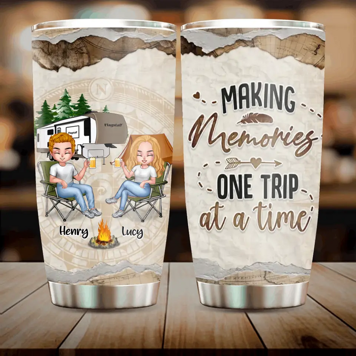 Personalized Camping Tumbler - Gift Idea For Couple/Camping Lovers - Making Memories On Trip At A Time
