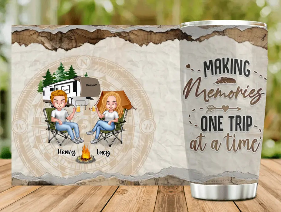 Personalized Camping Tumbler - Gift Idea For Couple/Camping Lovers - Making Memories On Trip At A Time