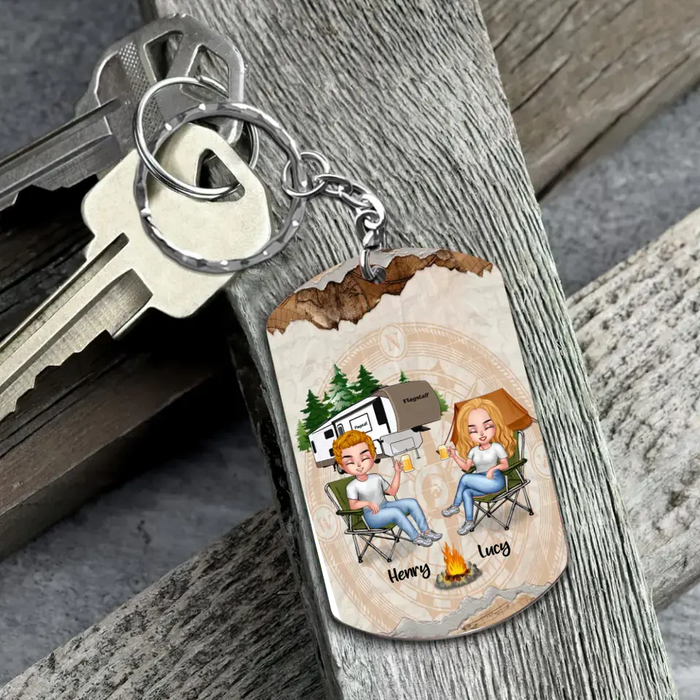 Personalized Camping Couple Aluminum Keychain - Gift Idea For Couple/Camping Lovers - Making Memories One Trip At A Time
