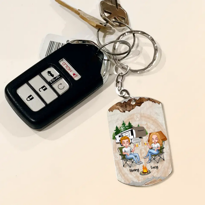 Personalized Camping Couple Aluminum Keychain - Gift Idea For Couple/Camping Lovers - Making Memories One Trip At A Time