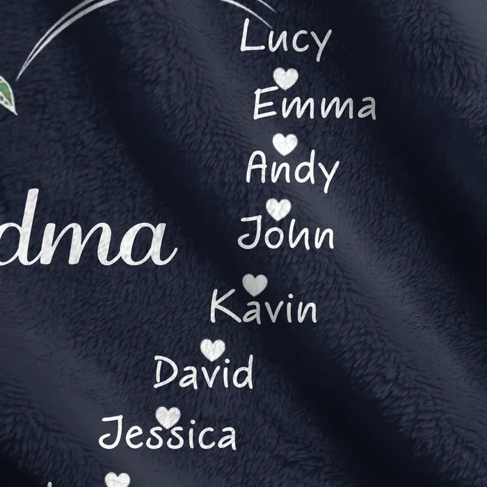 Personalized Grandma Heart Fleece Throw Blanket/Quilt - Up to 8 Grandkids - Gift Idea For Grandma/Mother's Day - Touch This Heart
