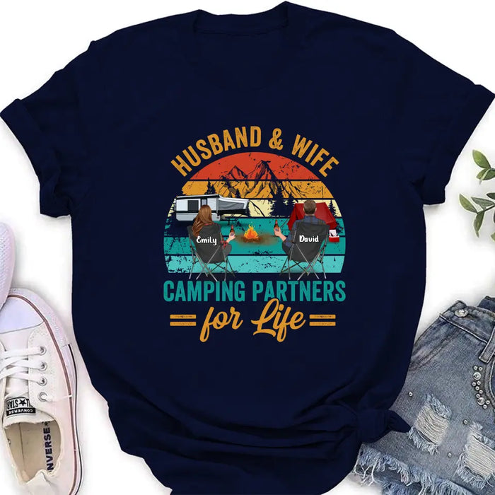 Custom Personalized Camping Shirt/Hoodie - Couple With Up to 2 Children & 3 Pets - Camping Lovers Gift Idea - Husband & Wife Camping Partners For Life