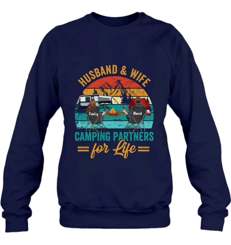 Personalized Camping Shirt/Hoodie - Couple With Up to 2 Children & 3 Pets - Camping Lovers Gift Idea - Husband & Wife Camping Partners For Life