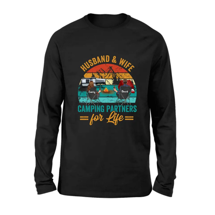 Custom Personalized Camping Shirt/Hoodie - Couple With Up to 2 Children & 3 Pets - Camping Lovers Gift Idea - Husband & Wife Camping Partners For Life