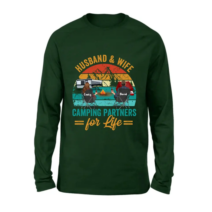 Custom Personalized Camping Shirt/Hoodie - Couple With Up to 2 Children & 3 Pets - Camping Lovers Gift Idea - Husband & Wife Camping Partners For Life