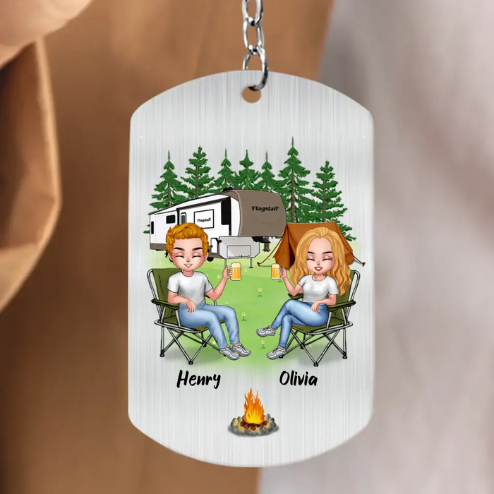 Personalized Camping Couple Aluminum Keychain - Gift Idea For Couple/Camping Lovers - Take Me To Olivia