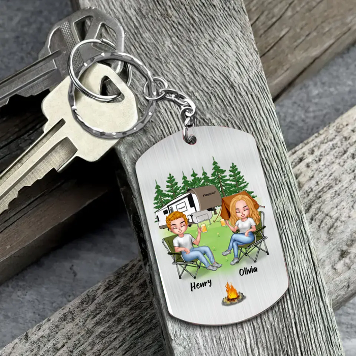 Personalized Camping Couple Aluminum Keychain - Gift Idea For Couple/Camping Lovers - Take Me To Olivia