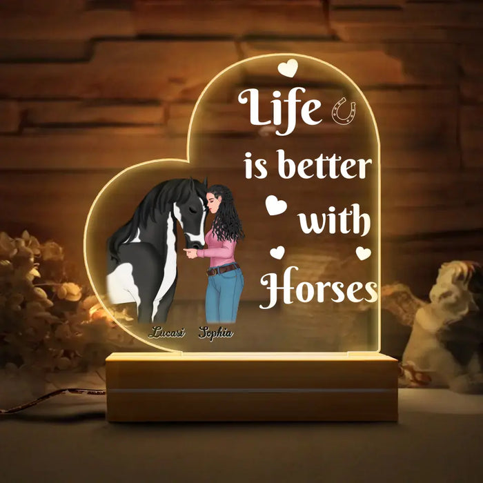 Custom Personalized Horse Girl Acrylic Night Light - Gift Idea For Horse Lover - Life Is Better With Horses