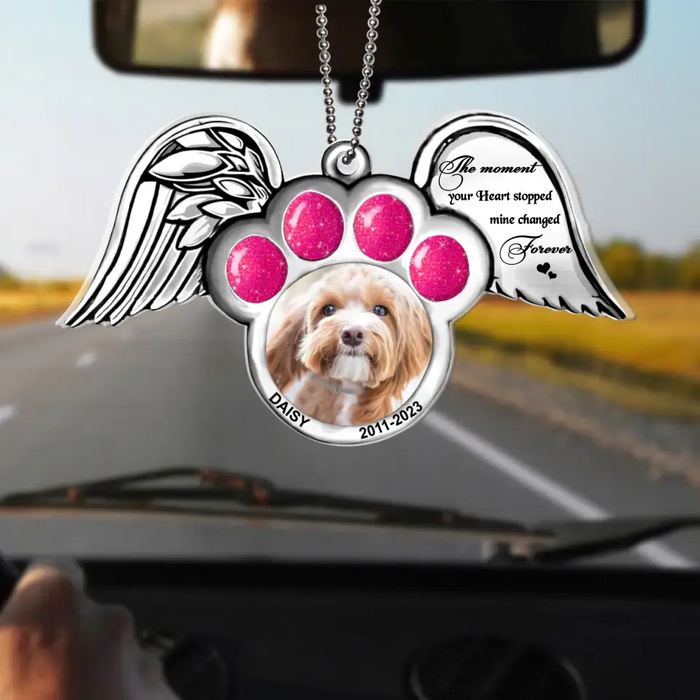 Custom Personalized Memorial Dog Wings Aluminum/ Acrylic Ornament - Memorial Gift Idea For Christmas - Upload Pet Photo - The Moment Your Heart Stopped Mine Changed Forever