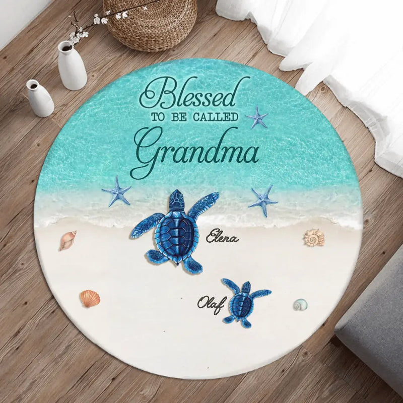 Personalized Grandma Mom Turtle Round Rug - Gift for Grandma/Mother's Day - Up to 10 Kids - Blessed To Be Called Grandma
