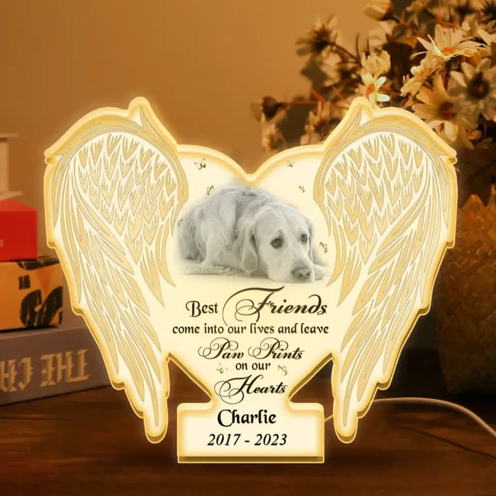 Personalized Memorial Pet Wings Photo Light Box Light - Memorial Gift Idea For Family Member - Best Friends Come Into Our Lives And Leave Paw Prints On Our Hearts