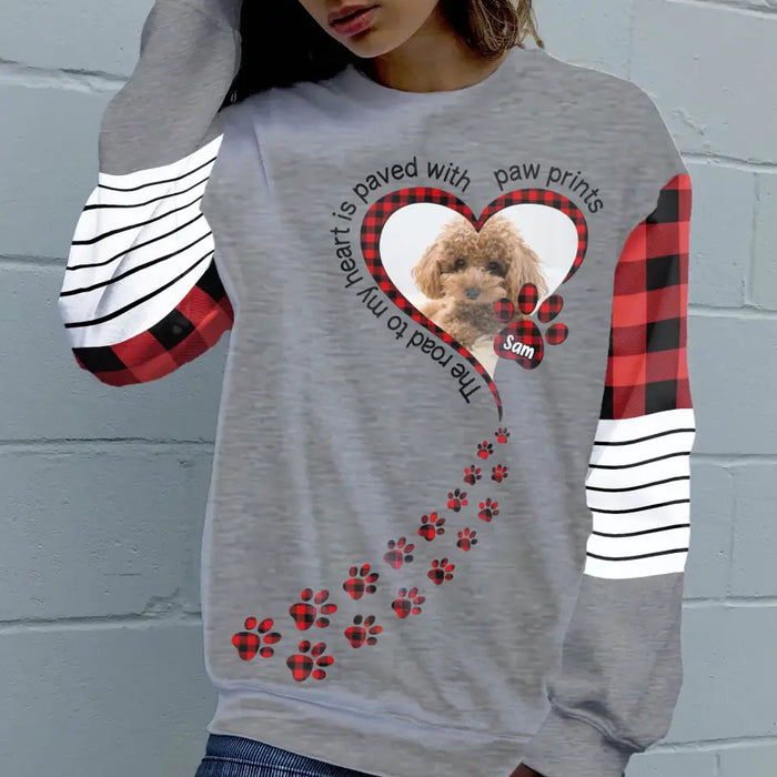 Custom Personalized Pet Photo AOP Sweater - Mother's Day Gift for Dog/Cat Lovers - The Road To My Heart Is Paved With Paw Prints