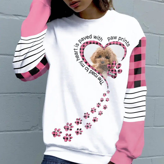 Custom Personalized Pet Photo AOP Sweater - Mother's Day Gift for Dog/Cat Lovers - The Road To My Heart Is Paved With Paw Prints