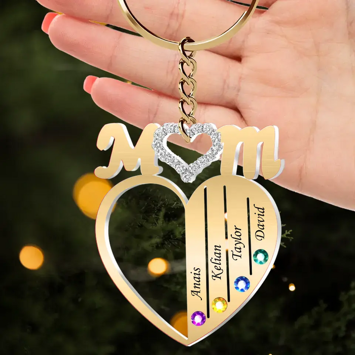 Personalized Mom Heart Acrylic Keychain - Up to 8 Names - Gift Idea For Mom/Mother's Day
