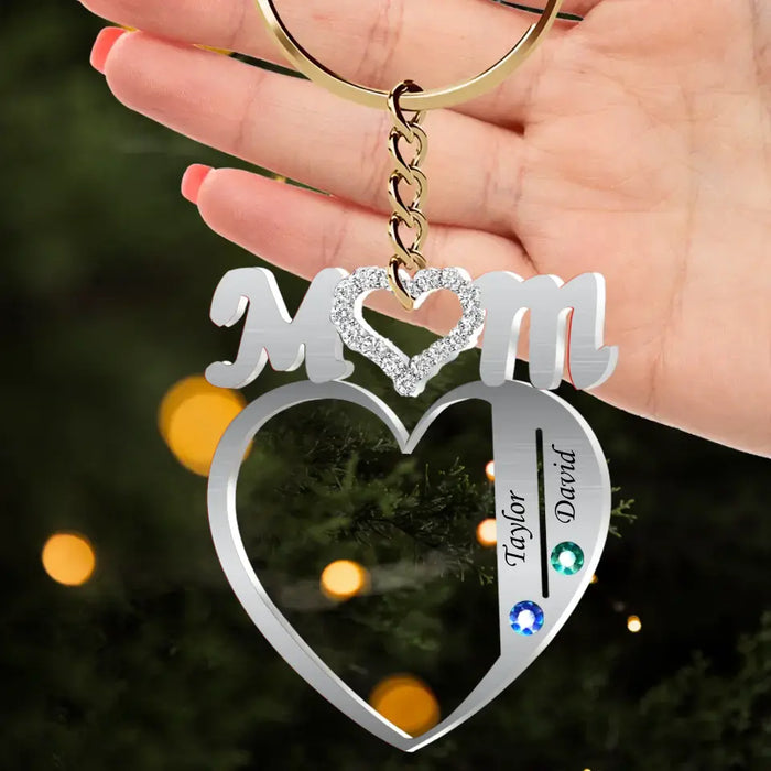 Personalized Mom Heart Acrylic Keychain - Up to 8 Names - Gift Idea For Mom/Mother's Day