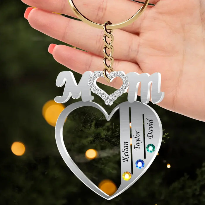 Personalized Mom Heart Acrylic Keychain - Up to 8 Names - Gift Idea For Mom/Mother's Day