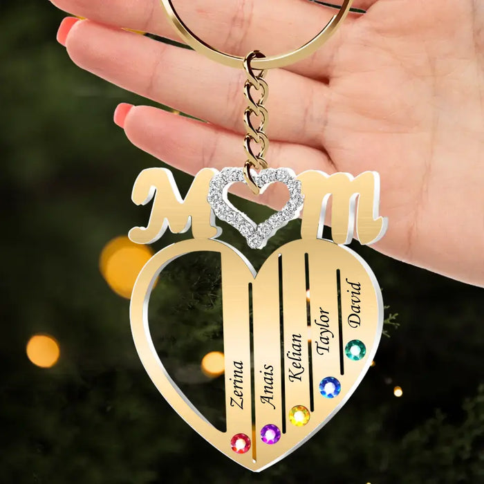 Personalized Mom Heart Acrylic Keychain - Up to 8 Names - Gift Idea For Mom/Mother's Day